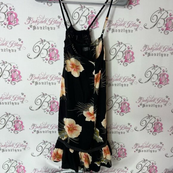 Volcom dress hibiscus πΊ flowers peach orange green Floral Black Dress crochet - Picture 3 of 8